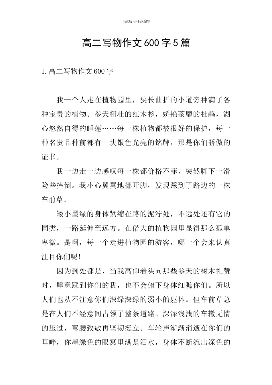 高二写物作文600字5篇_第1页