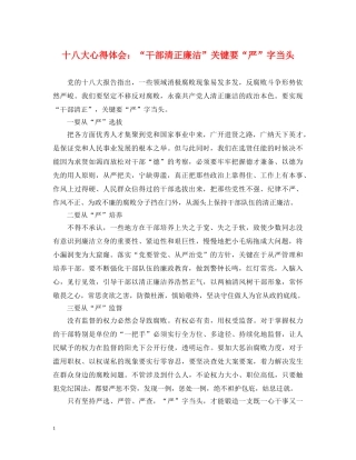 十八大心得体会：“干部清正廉洁”关键要“严”字当头 