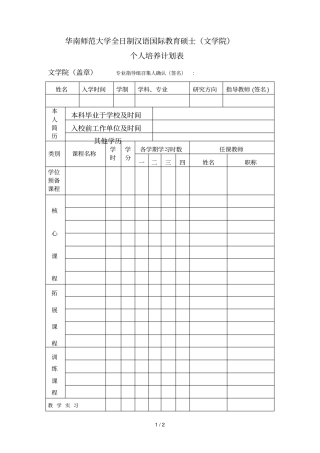 华南师范大学攻读硕士学位研究生个人培养计划表