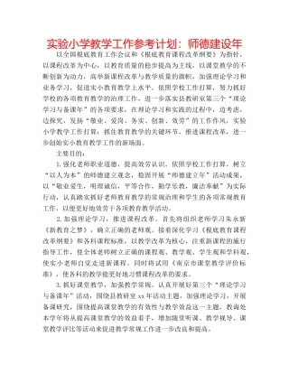 实验小学教学工作参考计划师德建设年 