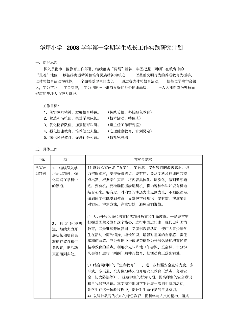华坪小学2008学年第一学期学生成长工作实践研究计划_第1页