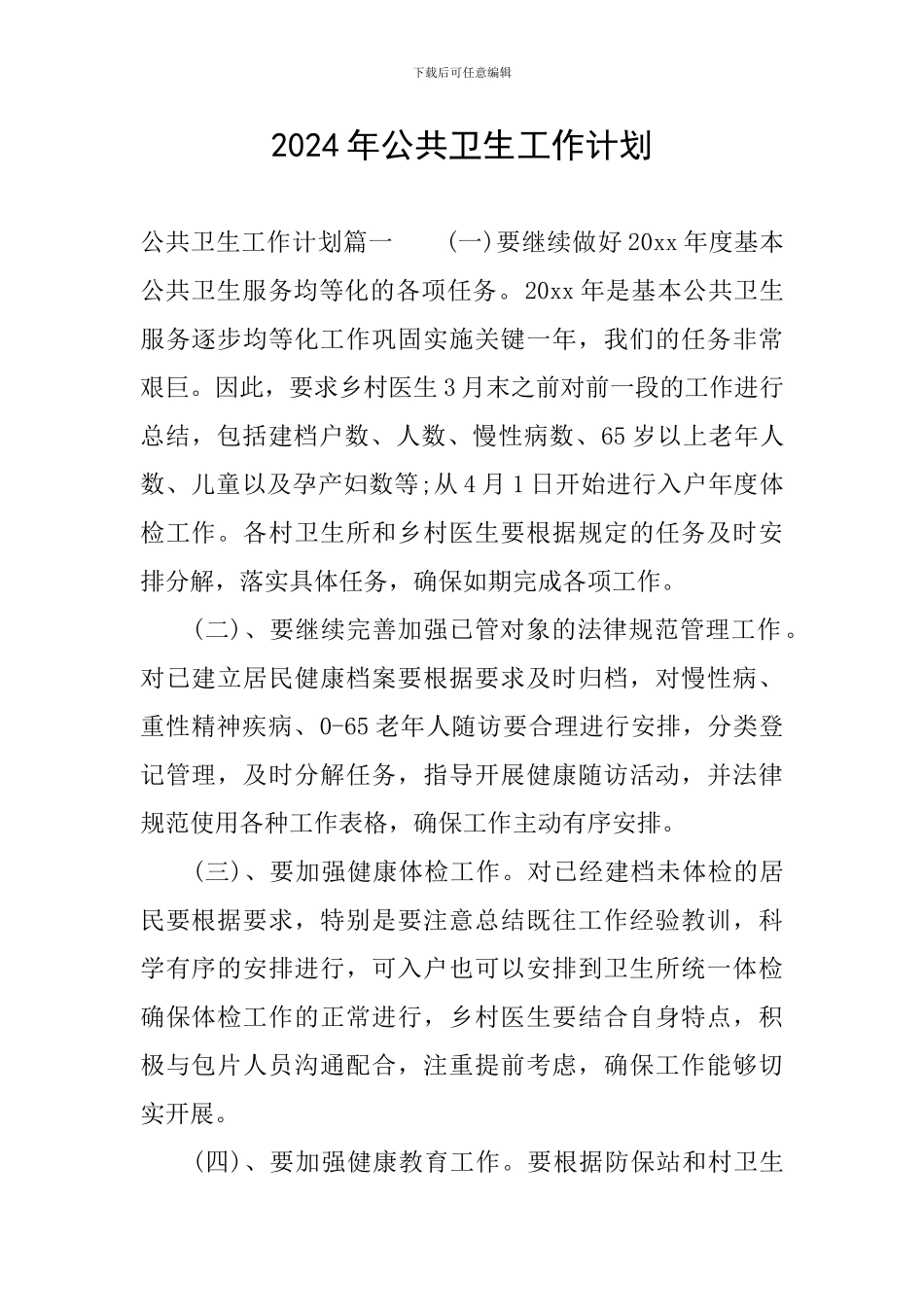 2024年公共卫生工作计划_第1页