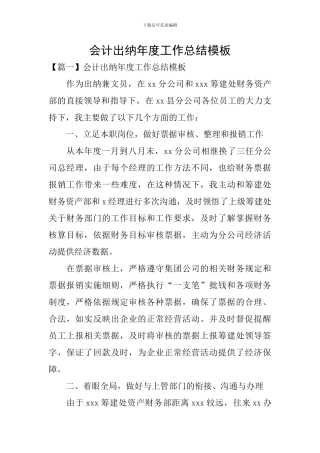 会计出纳年度工作总结模板