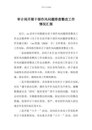 审计局开展干部作风问题排查整改工作情况汇报