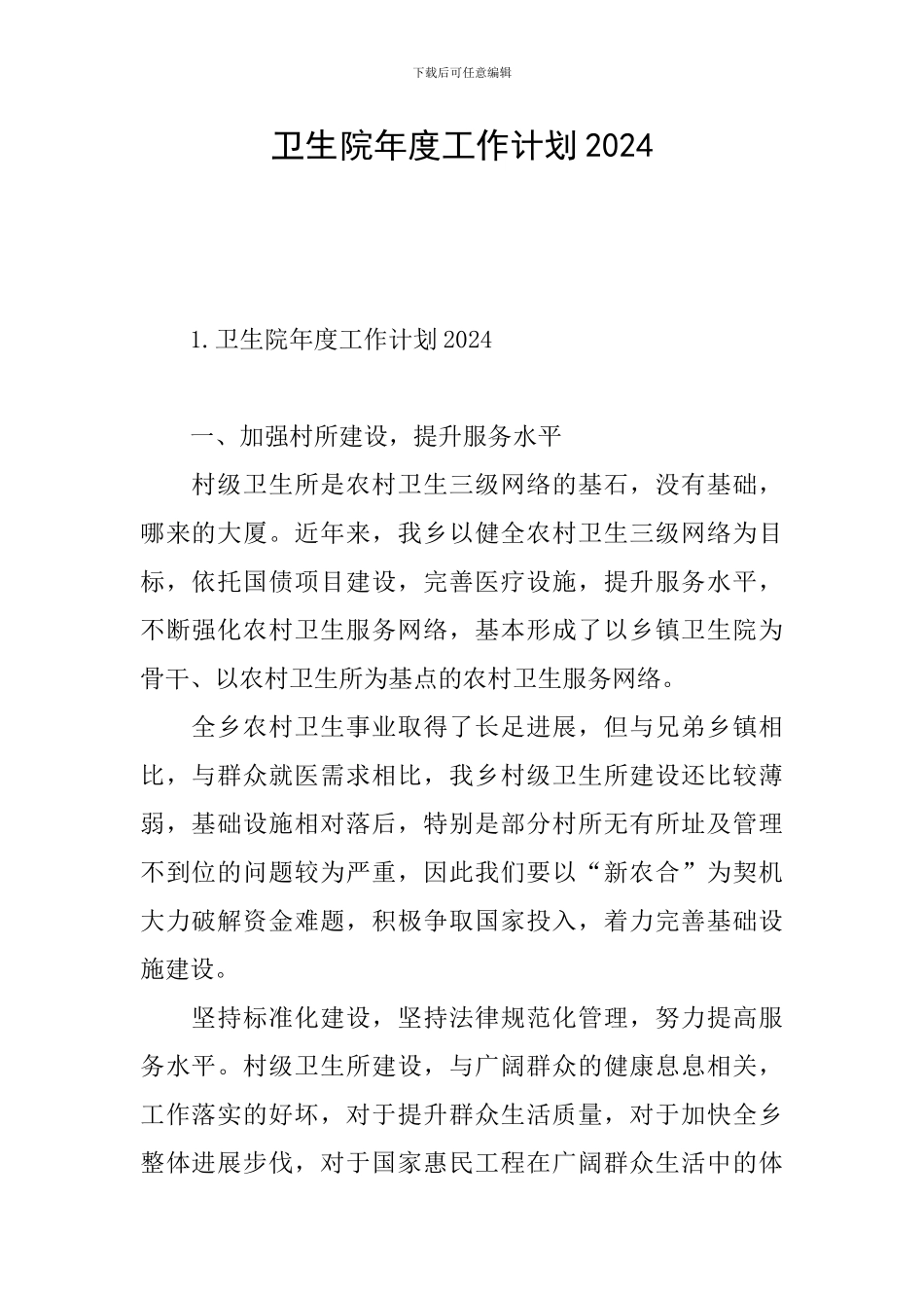 卫生院年度工作计划2024_第1页