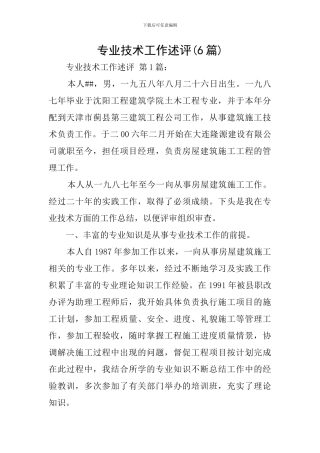 专业技术工作述评