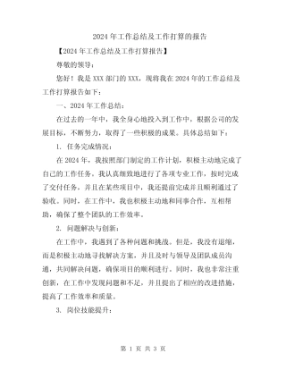 2024年工作总结及工作打算的报告