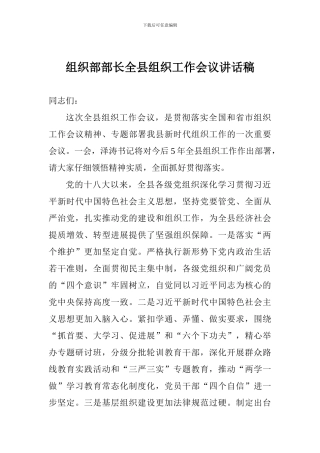 组织部部长全县组织工作会议讲话稿