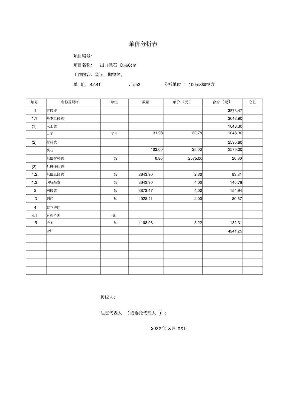 单价分析表标准版_第1页
