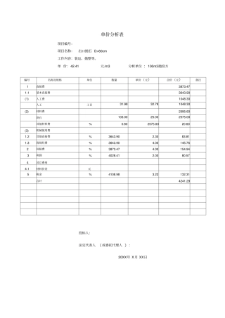 单价分析表标准版
