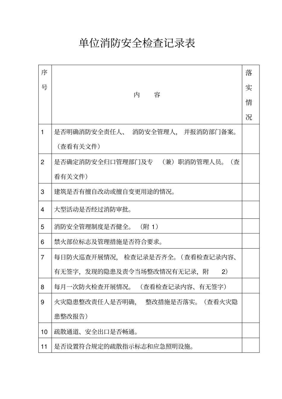 单位消防安全检查记录表_第1页