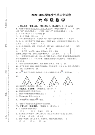 2024-2024学年度小学数学毕业试卷及答案
