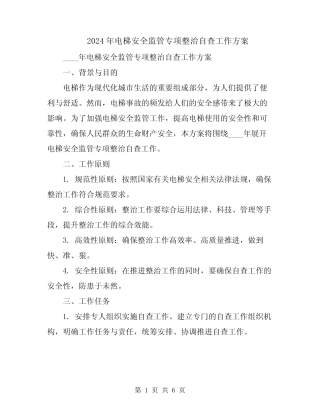 2024年电梯安全监管专项整治自查工作方案 