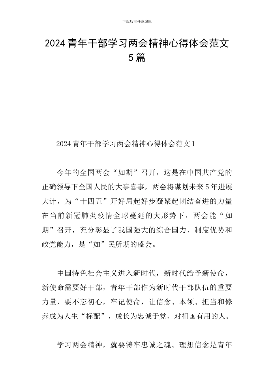 2024青年干部学习两会精神心得体会范文5篇_第1页