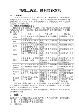 混凝土夹渣、蜂窝修补方案