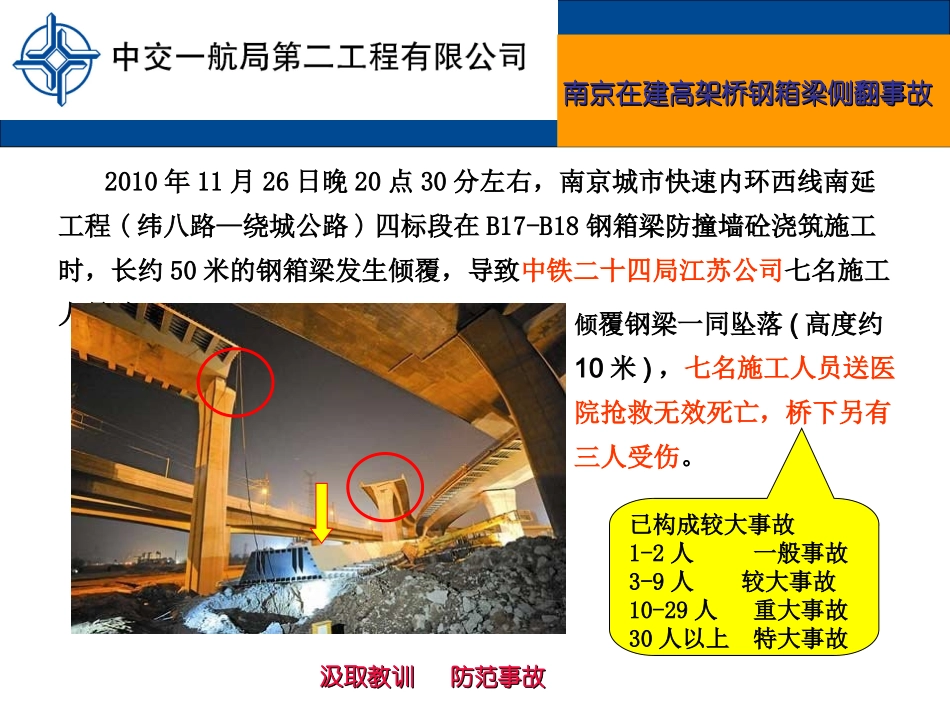 事故案例-南京在建高架桥钢箱梁侧翻事故_第1页