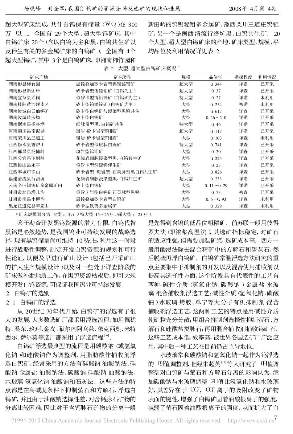 我国白钨矿的资源分布及选矿的现状和进展_杨晓峰_第2页