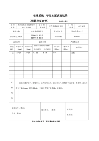 喷淋管道水压试验