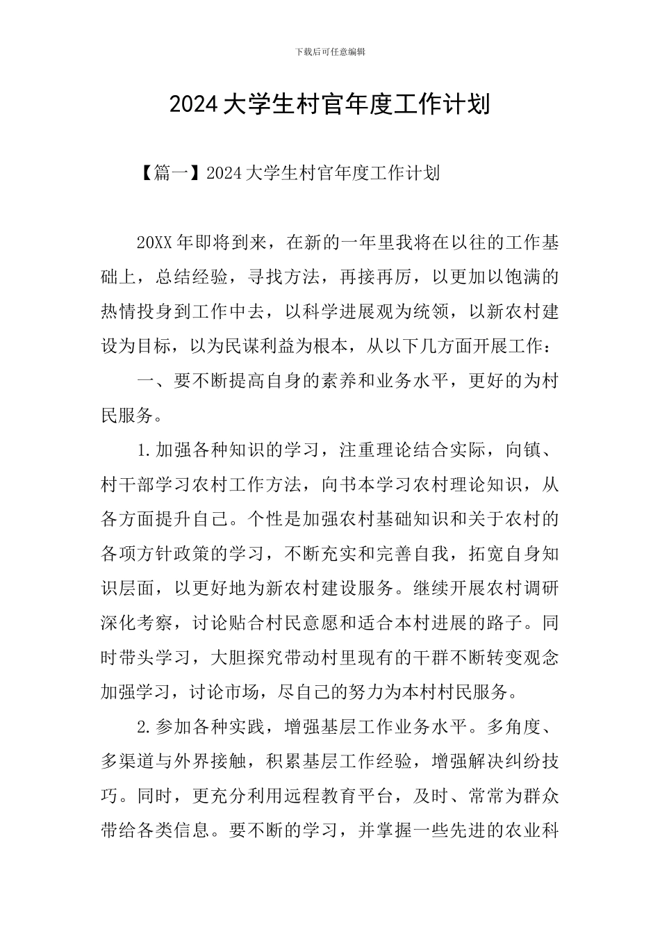 2024大学生村官年度工作计划_第1页