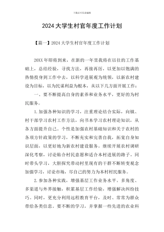 2024大学生村官年度工作计划