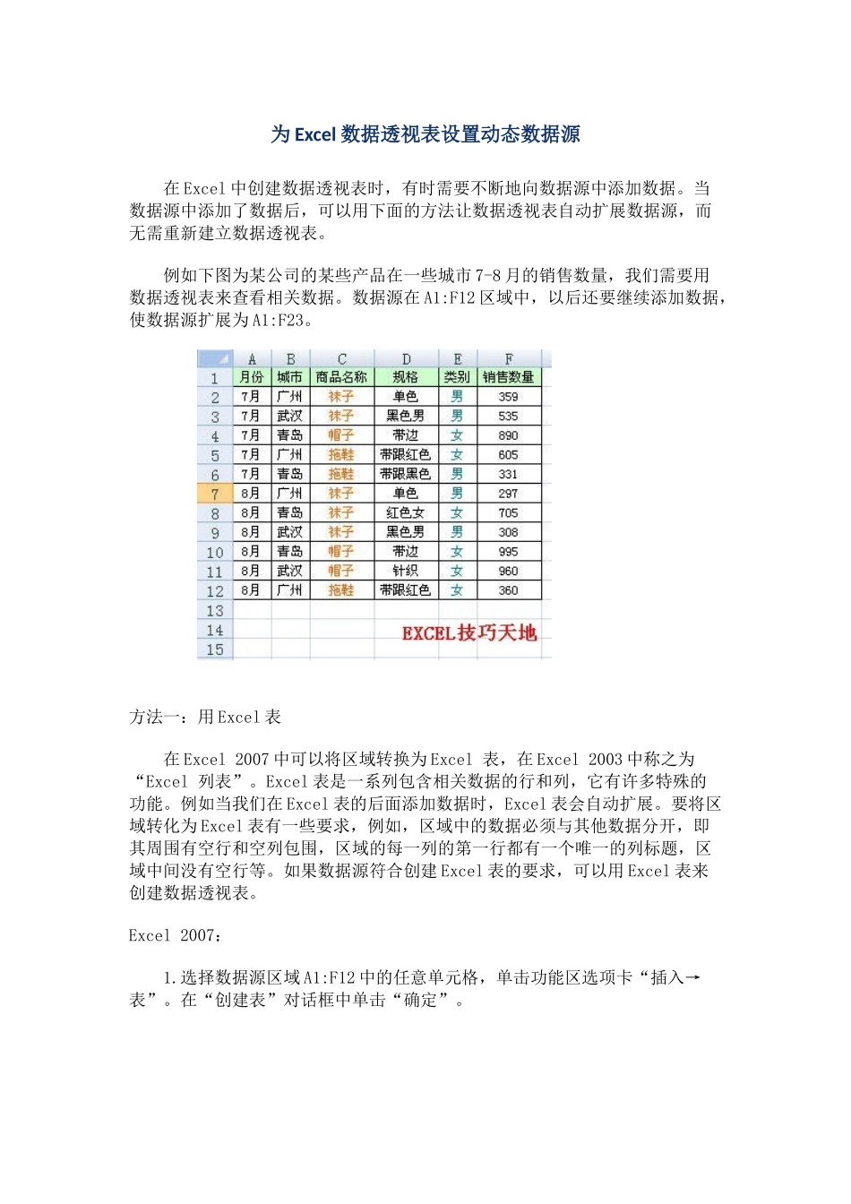 为Excel数据透视表设置动态数据源_第1页