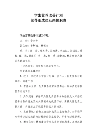 学生营养改善计划及岗位职责