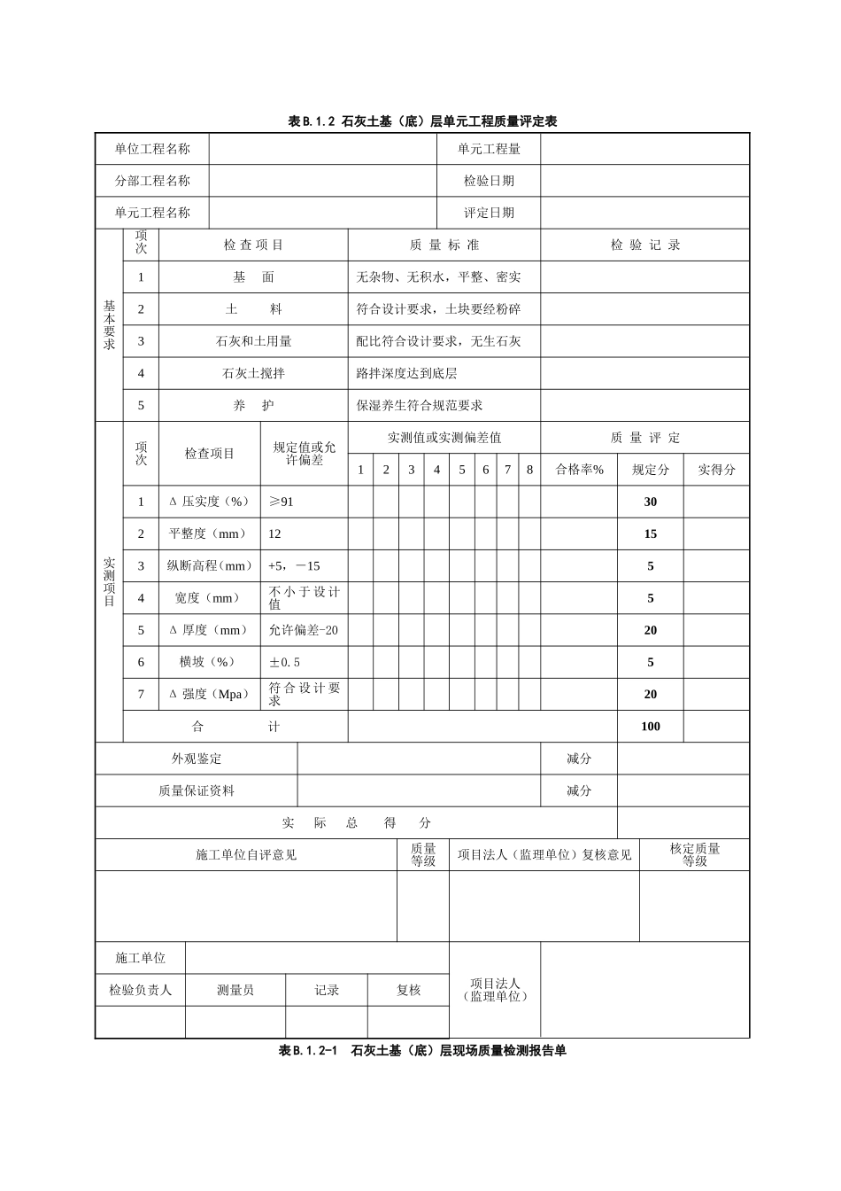 石灰土路基单元工程质量评定表_第1页