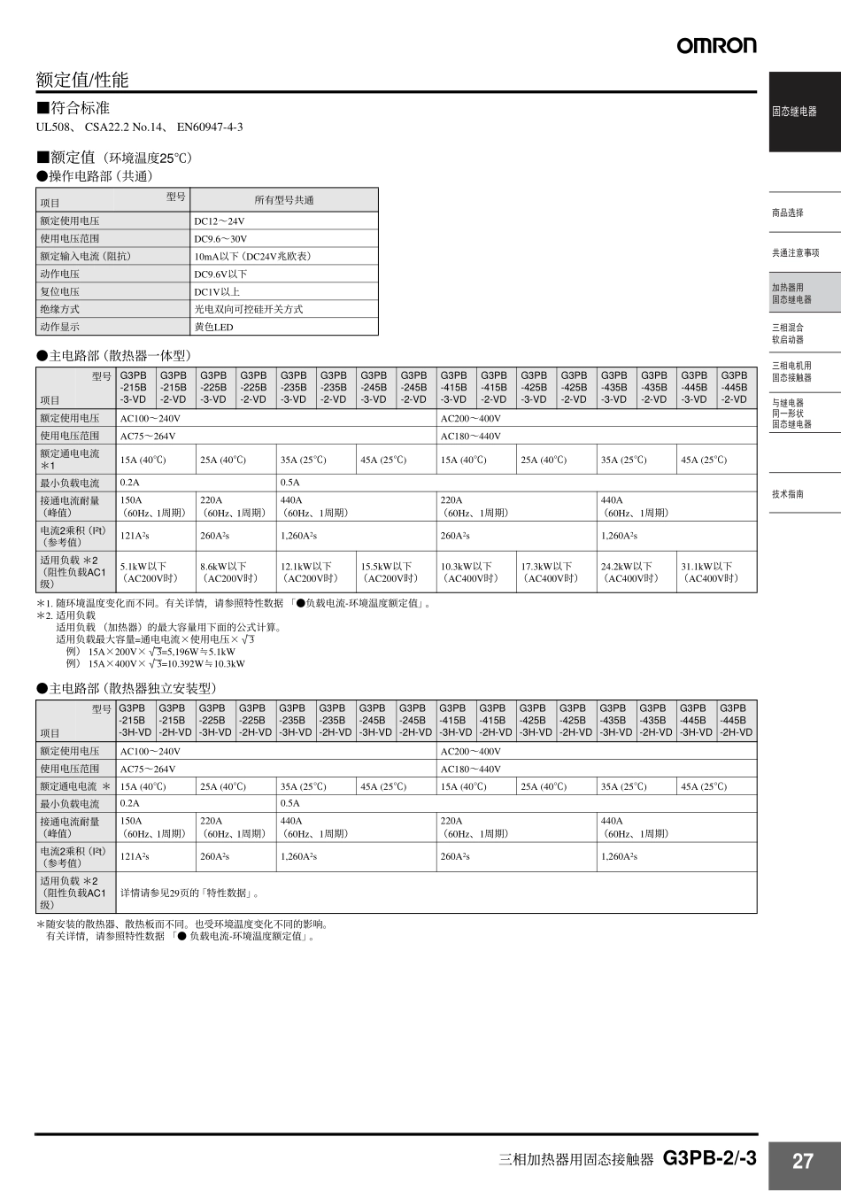 三相加热器用欧姆龙固态接触器G3PB-2_-3参数_第2页