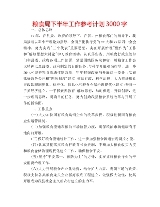 粮食局下半年工作参考计划3000字 