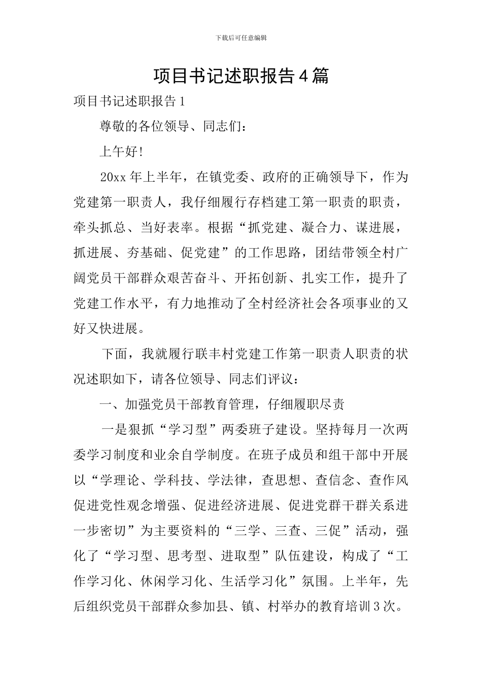 项目书记述职报告4篇_第1页