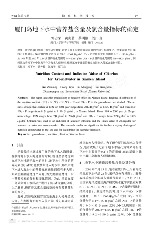 厦门岛地下水氯离子含量