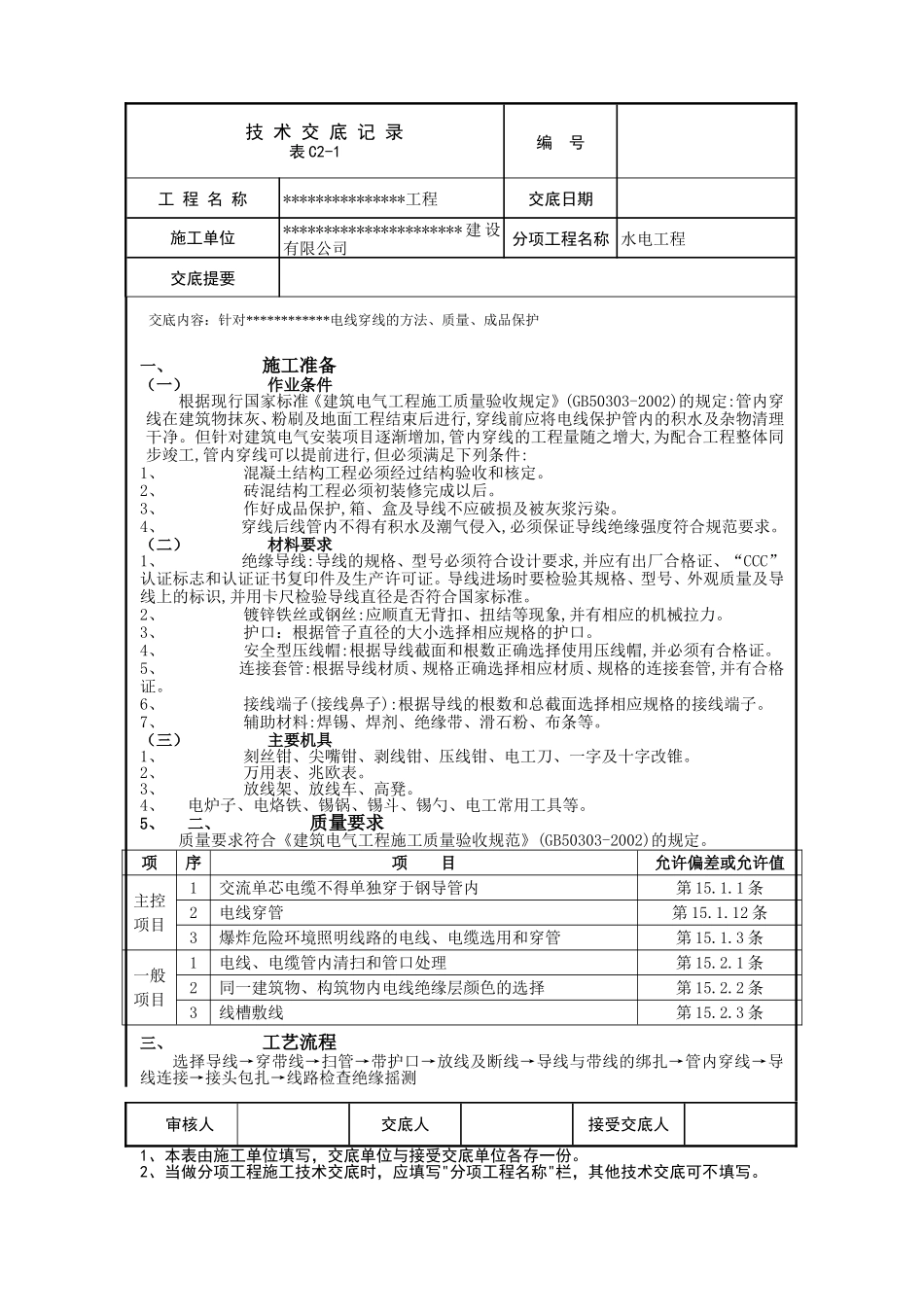 电线穿线技术交底_第1页