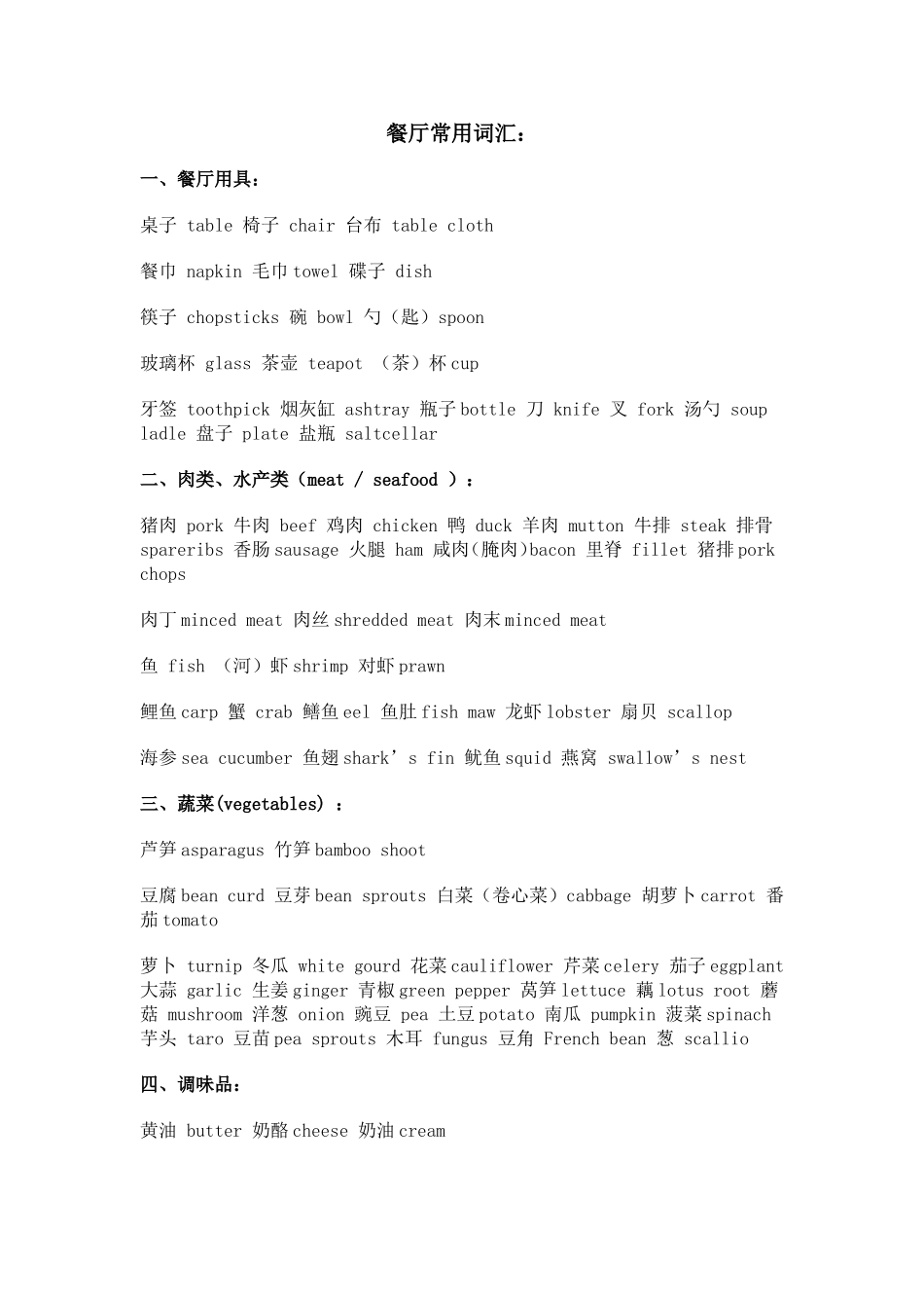 餐厅常用词汇_第1页