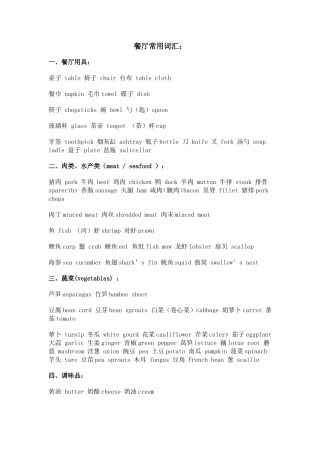 餐厅常用词汇