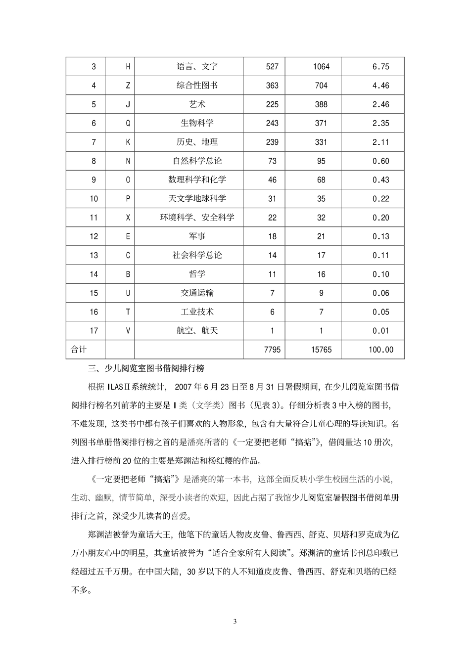 少儿阅览室暑期文献借阅情况统计分析_第3页