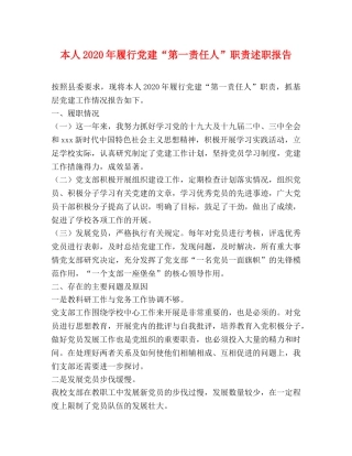 本人2020年履行党建“第一责任人”职责述职报告 