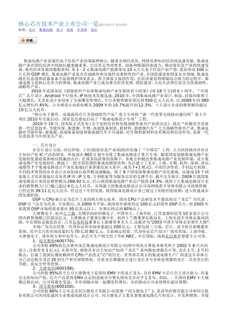核心芯片技术产业上市公司一览
