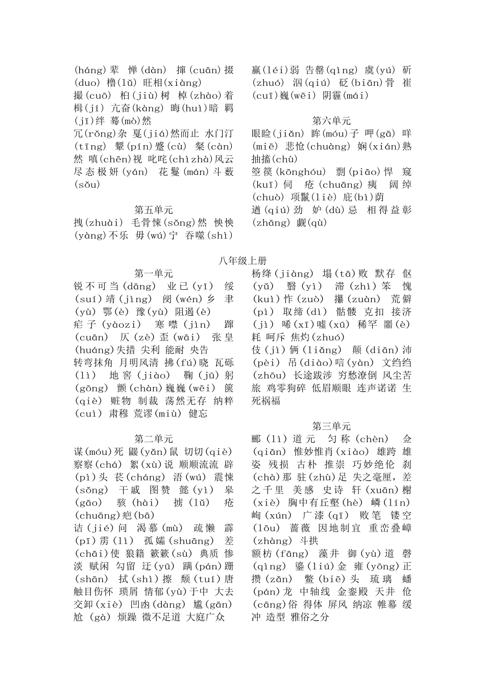 人教版初中语文课文拼音汇编(七至九年级)_第2页