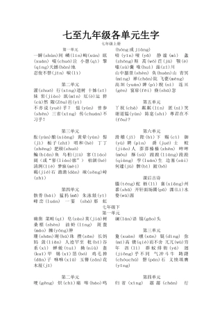 人教版初中语文课文拼音汇编(七至九年级)