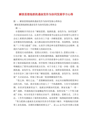 解放思想抢抓机遇奋发作为协同发展学习心得 