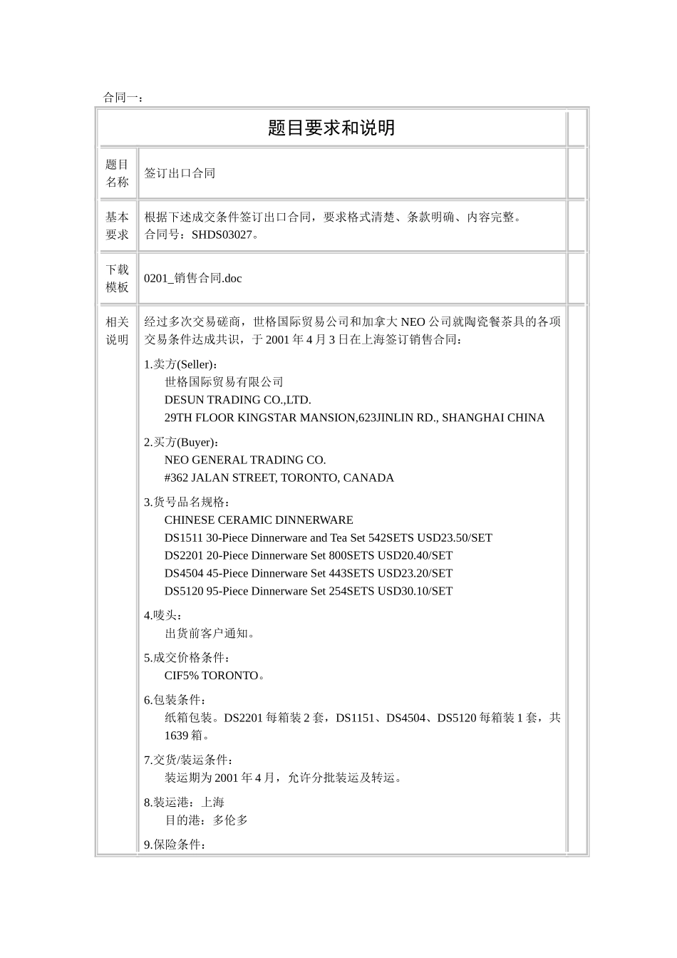 国际贸易实务单证等例题_第1页