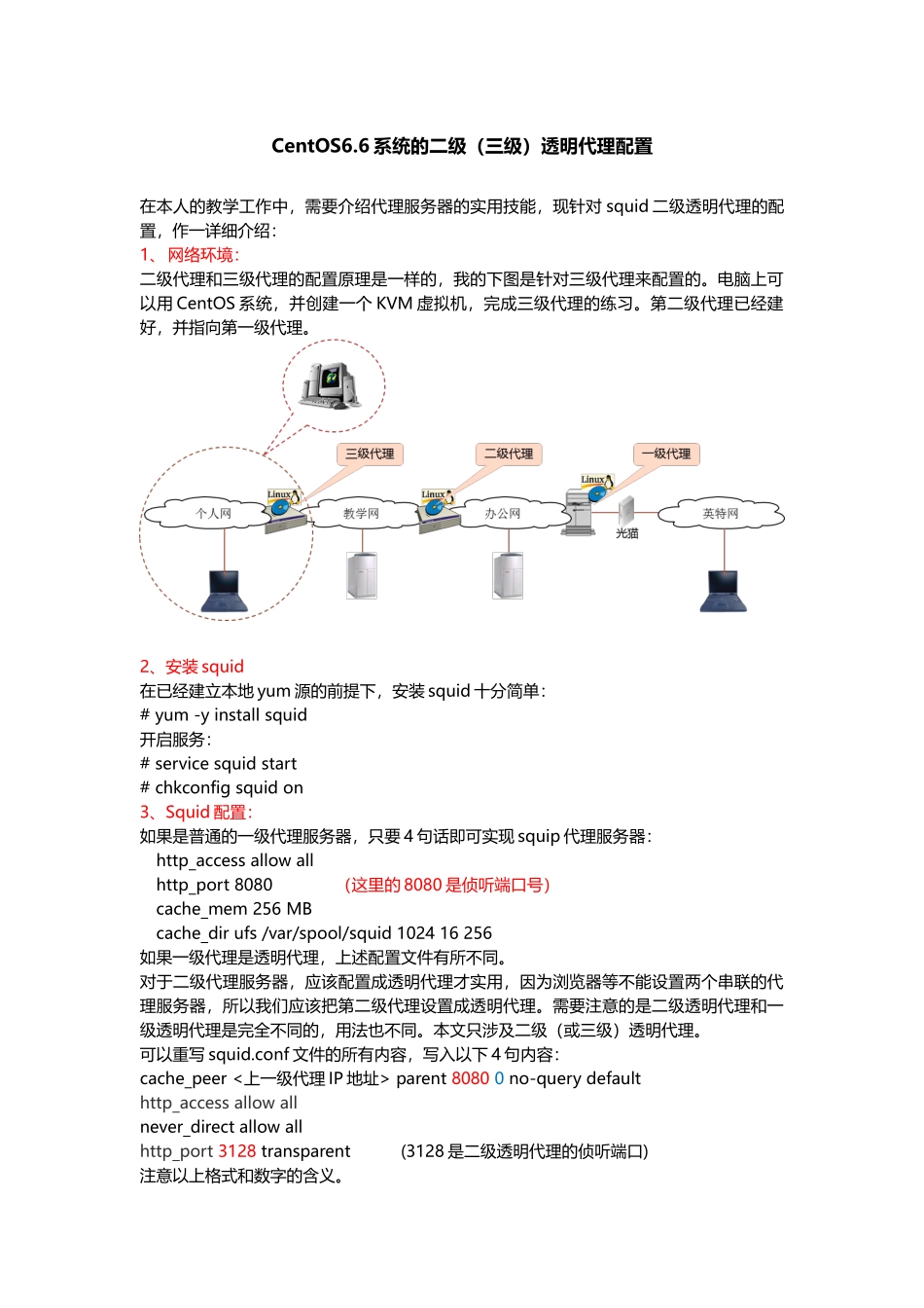 CentOS6.6系统的二级(三级)透明代理配置_第1页