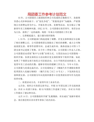 局团委工作参考计划范文 