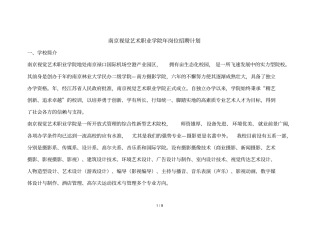 南京视觉艺术职业学院2018年岗位招聘计划