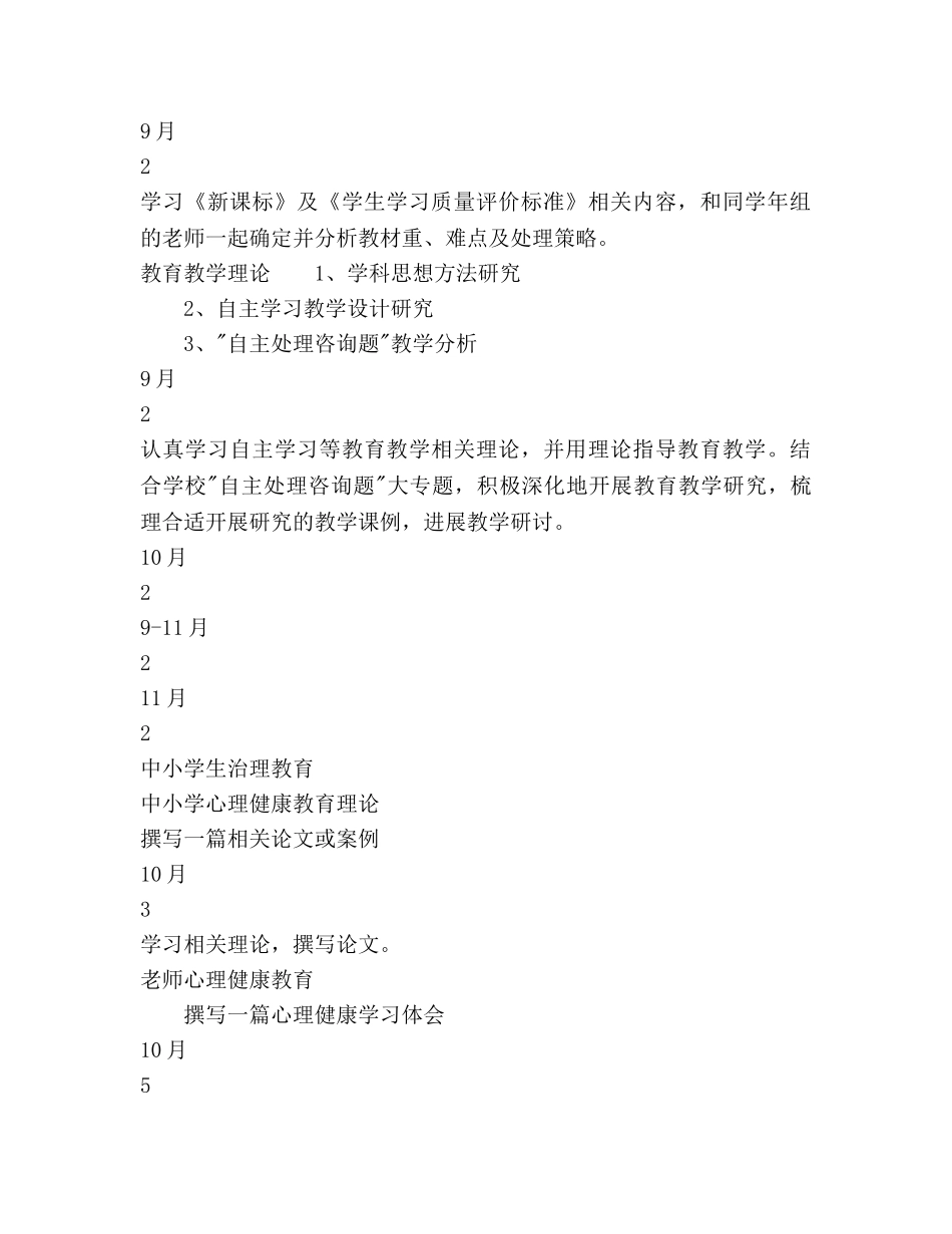 葵英小学年度教师个人研修参考计划范文 _第2页