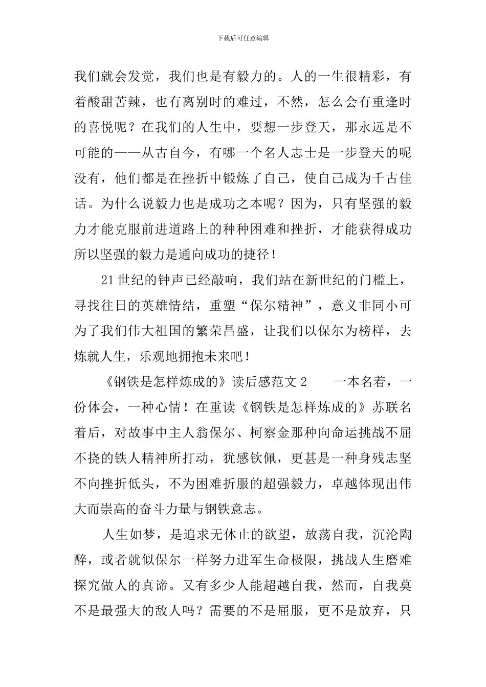 《钢铁是怎样炼成的》读后感范文7篇_第2页