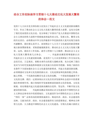 结合工作实际谈学习贯彻十七大推动文化大发展大繁荣的体会—范文 
