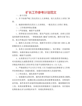 矿长工作参考计划范文 