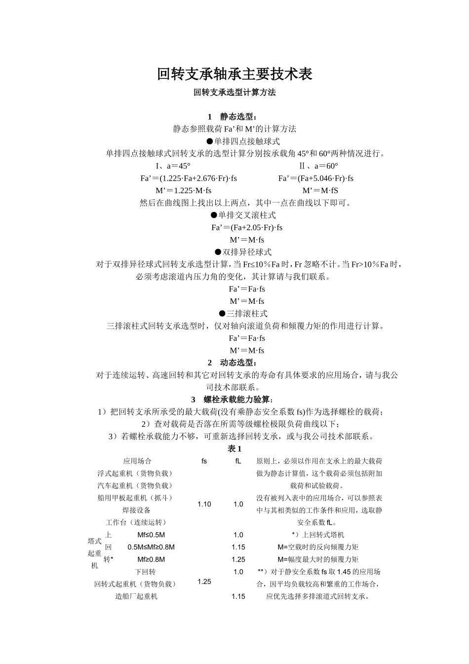 回转支承轴承的相关技术表_第1页