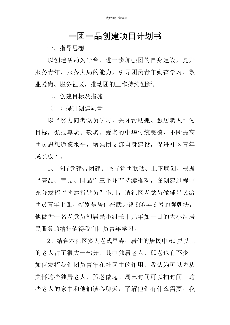 一团一品创建项目计划书_第1页